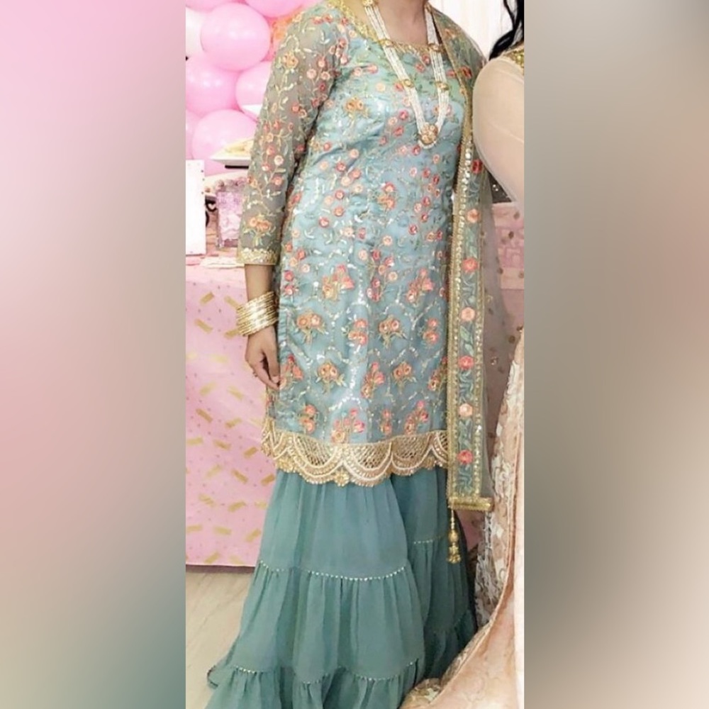 Dusty blue gharara 3 pc set